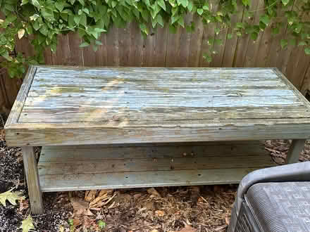 Photo of free Low wooden bench with shelf (Davis Square, Somerville) #4