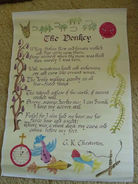 Photo of free Small scroll/poster "The Donkey" by G K Chesterton (Kempsey WR5) #1