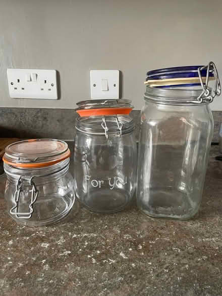 Photo of free 3 glass storage jars (Golden Green TN11) #1