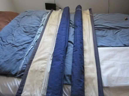 Photo of free 1 pair (2) Roman Blinds Blue Detachable Dry Cleanable (Canonbury N1) #1