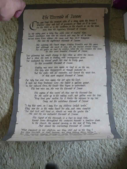 Photo of free Small poster/scroll "The Mermaid of Zennor" Cornish folklore (Kempsey WR5) #1