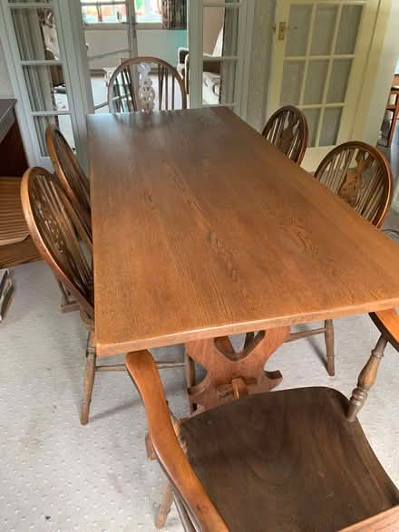 Photo of free Oak dining table and 6 wheelback chairs (Kempshott RG22) #1