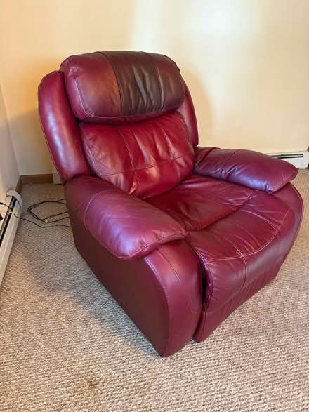 Photo of free Burgundy leather power recliner (Cudahy) #1