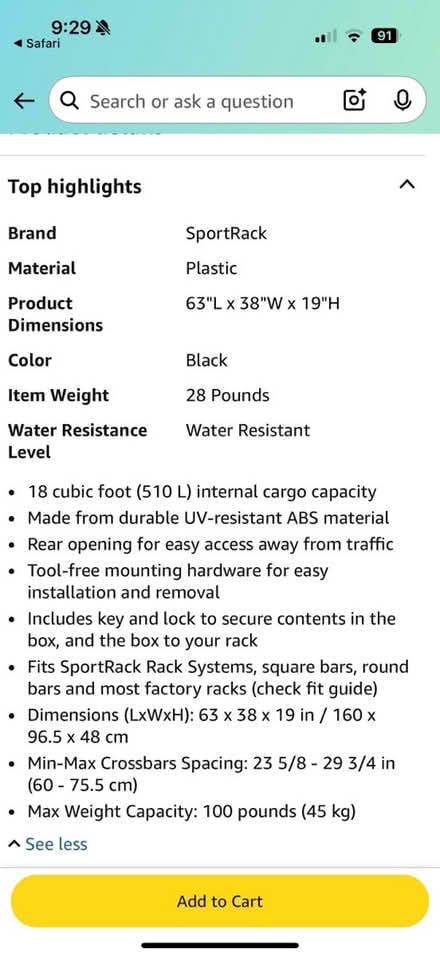 Photo of free Car Top Cargo Box (West of Walmart on Blairsferry) #3