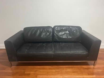 Photo of free Black faux leather couch (Malden) #2