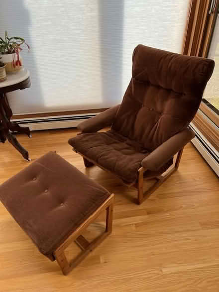 Photo of free Upholstered Oak Chair (Groton near Shaw’s) #1