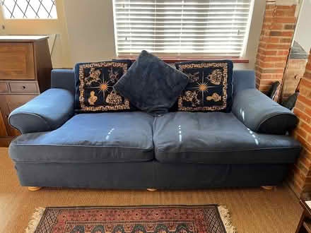 Photo of free Large navy sofa (Reigate) #2