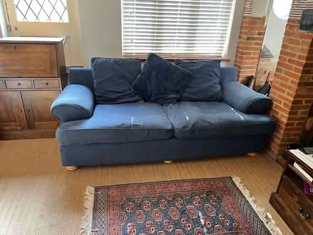 Photo of free Large navy sofa (Reigate) #1