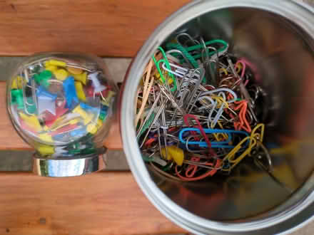 Photo of free Tin of paperclips and bottle of pins (Earley RG6) #1