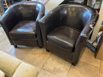 Photo of free Pair of dark brown tub chairs (Pendeen TR19) #1
