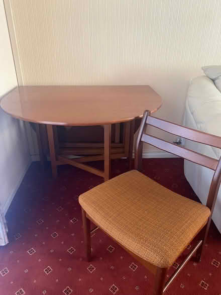 Photo of free Teak drop leaf table with 4 x matching dining chairs (Culcheth WA3) #1