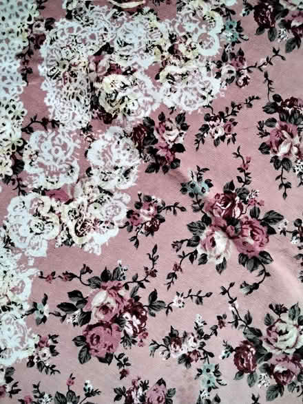 Photo of free Piece of velvet fabric with printed figures and lace (Allerton L18) #3