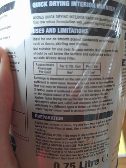 Photo of free Wickes clear interior wood varnish (SW Edinburgh EH14) #1