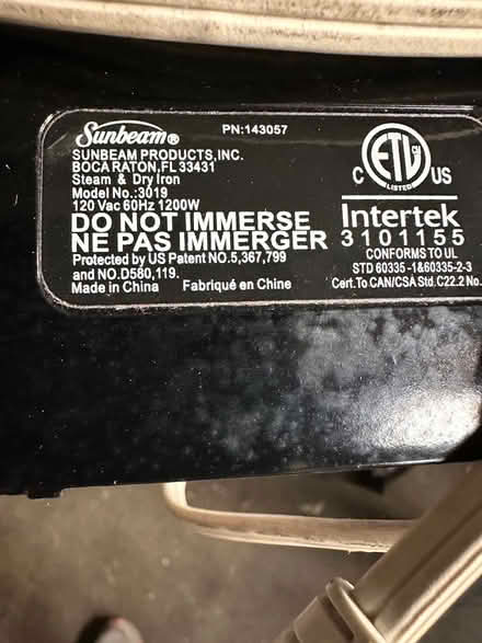 Photo of free Sunbeam iron (Arlington Center) #2