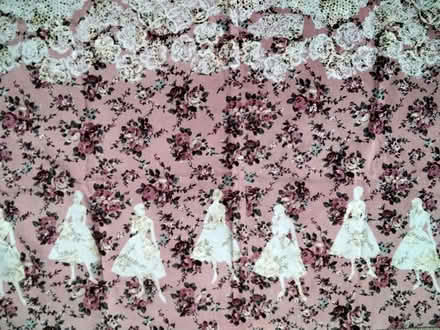 Photo of free Piece of velvet fabric with printed figures and lace (Allerton L18) #2