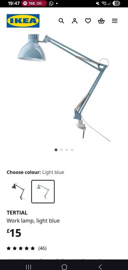 Photo of free Tertial ikea lamp pair of 2 blue (Southfields SW18) #2