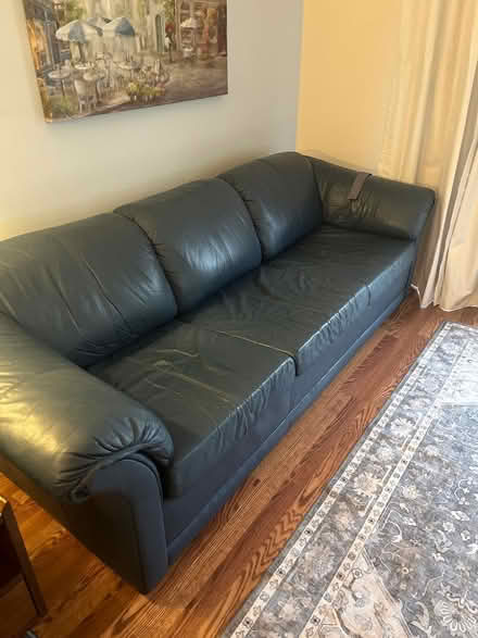 Photo of free Blue leather sofa sleeper (Vadnais administration Heights) #3