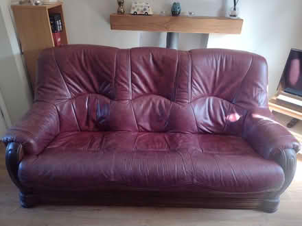 Photo of free 3 seater burgundy leather sofa (Sedgley, DY3) #1
