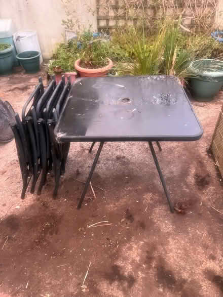 Photo of free Metal garden table with folding chairs. (Central Lancaster LA1) #1