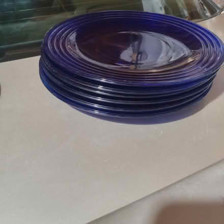 Photo of free 6 large blue glass plates (Juan tabo and Lomas) #1
