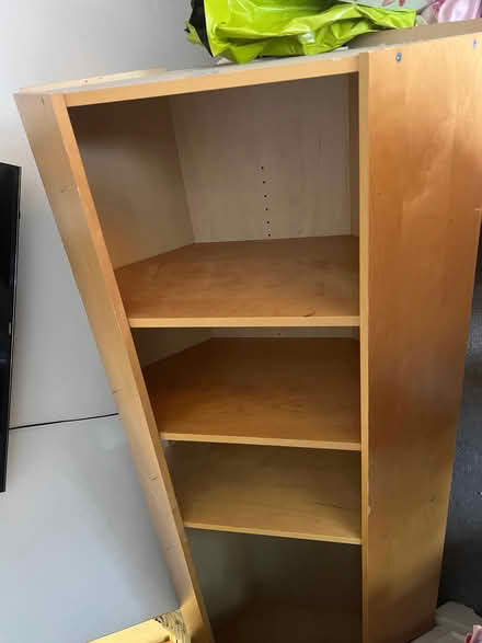 Photo of free Heavy wooden corner shelf unit (Odiham RG29) #1