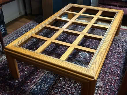 Photo of free Glass-topped oak coffee table (Adams Morgan, DC) #1