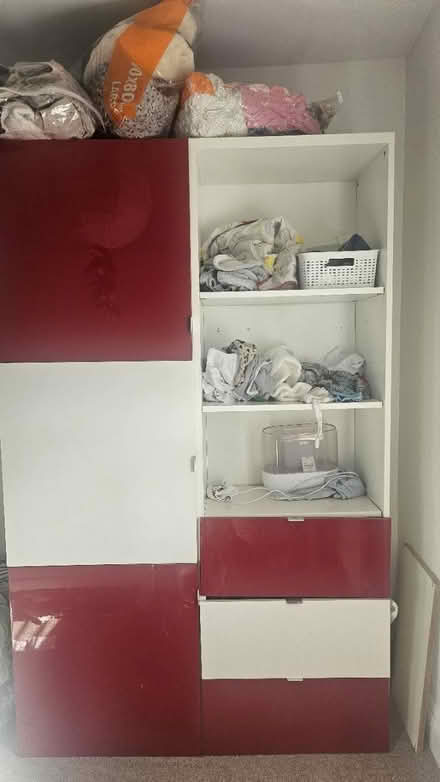 Photo of free Very tall Red Shelves and draws (W10 North Kensington) #1