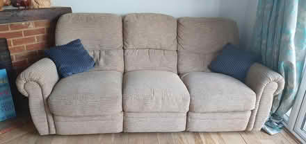 Photo of free 3 seater beige sofa with recliners (Staplecross TN32) #1