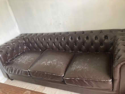 Photo of free Brown Chesterfield faux leather sofa (Heworth YO31) #1