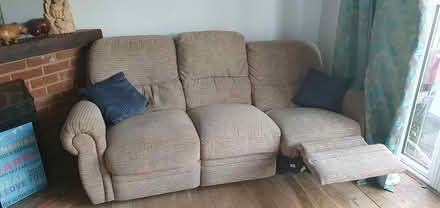 Photo of free 3 seater beige sofa with recliners (Staplecross TN32) #2