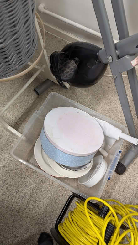 Photo of free Box of various crockery, and large cake tin (Loftus Road W12) #2