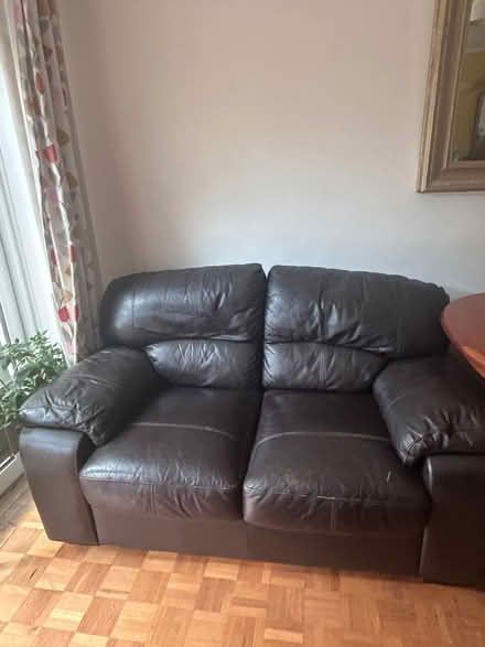 Photo of free 2 seater brown leather sofa (Redhill RH1) #1
