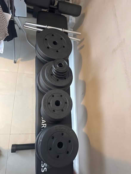 Photo of free Gym weights and bars. BENCH NOT INCLUDED (Church RG2) #1