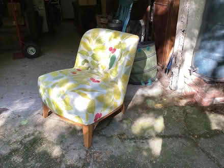 Photo of free Occasional chair. Cotton cover with yellow and green leaves. (Ludford SY8) #1