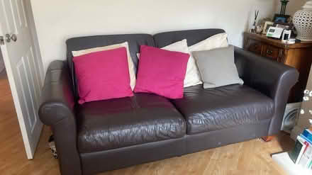 Photo of free Brown Leather Sofa & Chair (Orpington, Kent) #1