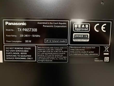 Photo of free Panasonic TX-P46ST30B 46" Plasma TV (Crooks Farm BD17) #2