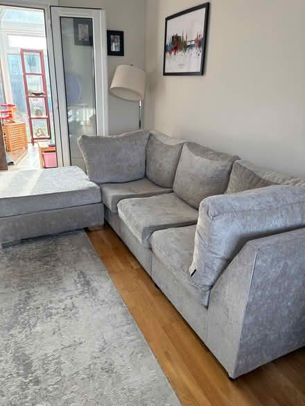 Photo of free Large grey velour sofa , footstool and chair (Currie EH14) #1