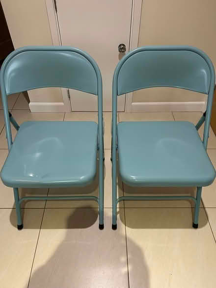 Photo of free Two folding blue metal chairs (Harpenden AL5) #1