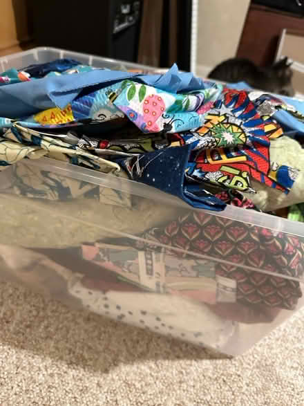 Photo of free Tub of fabric scraps and swatches (Wattles and Squirrel) #1