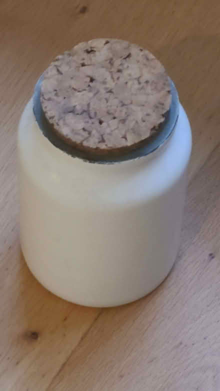 Photo of free White ceramic jar with Cork lid (Curbridge OX29) #1