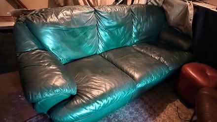 Photo of free Green leather couch (West Seattle) #2