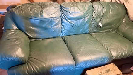 Photo of free Green leather couch (West Seattle) #1