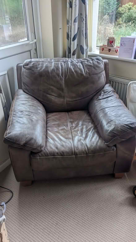 Photo of free CAN DELIVER: Brown faux leather sofa and armchair (Queen Edith's Ward CB1) #2