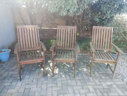 Photo of free 3 wooden garden chairs (Hoylake CH47) #1