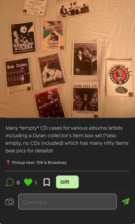Photo of free Empty CD cases & Dylan memorabilia (108 and Broadway) #2
