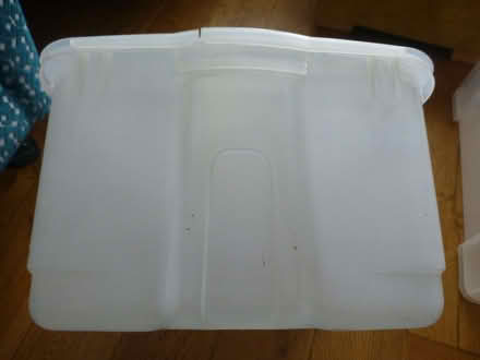 Photo of free 1 used plastic stackable storage box with hinged lid (Chiswell Green AL2) #1
