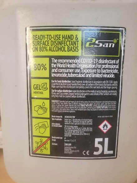 Photo of free 80 % Industrial Hand & surface disinfectant, 5 L container (West End LA3) #1
