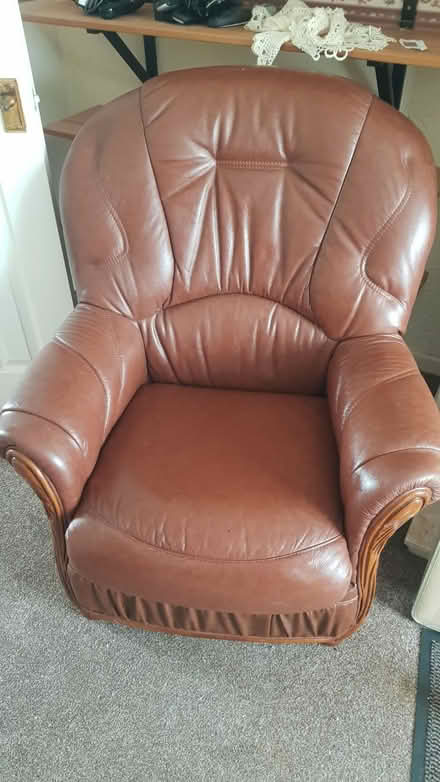 Photo of free Brown Leather Sofa and Chair (Bridgend CF31) #1