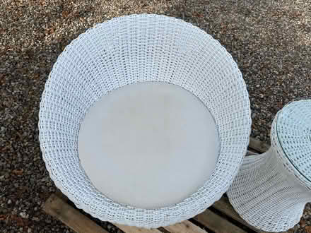 Photo of free White cane tub chair and side table (Oxen End CM7) #4