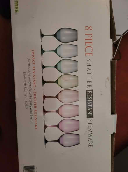 Photo of free 8 large plastic wine glasses, boxed (Chessington KT9) #1